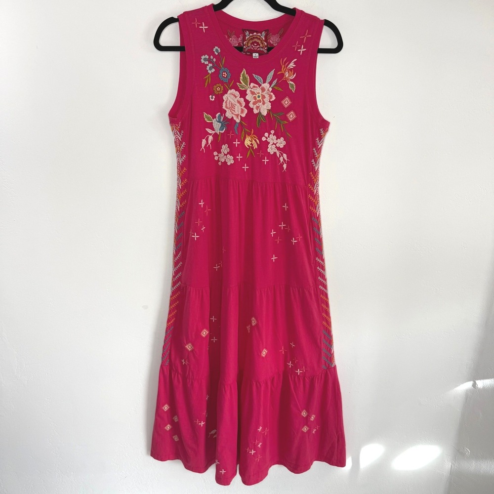 Johnny Was‎ Ceretti Tiered Maxi Dress Pink Tiered Small Boho Artisan Resort Folk - Picture 2 of 13